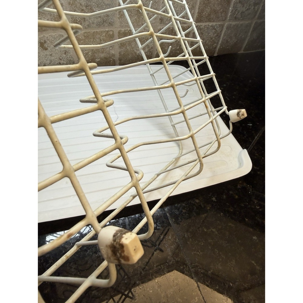 Vintage Rubbermaid White Coated Dish Drying Rack W/Silverware Cup & Drain Mat - Picture 12 of 16